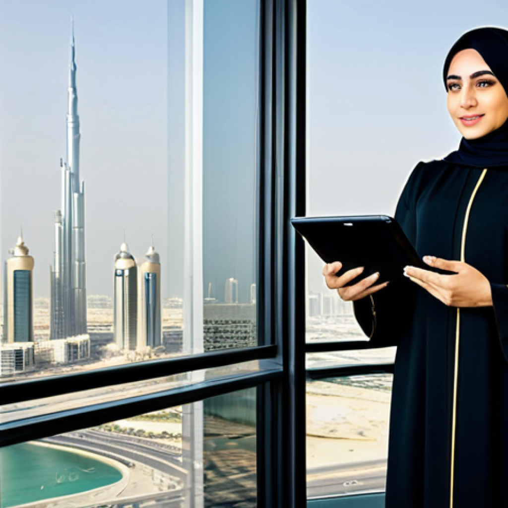 **

"A professional Arab businesswoman in a tailored black abaya with subtle gold embroidery, standing confidently in a modern office overlooking Dubai's skyline.  She is holding a tablet displaying financial charts.  Fully clothed, appropriate attire, safe for work, perfect anatomy, natural proportions, professional photography, high quality, modest, family-friendly."

**