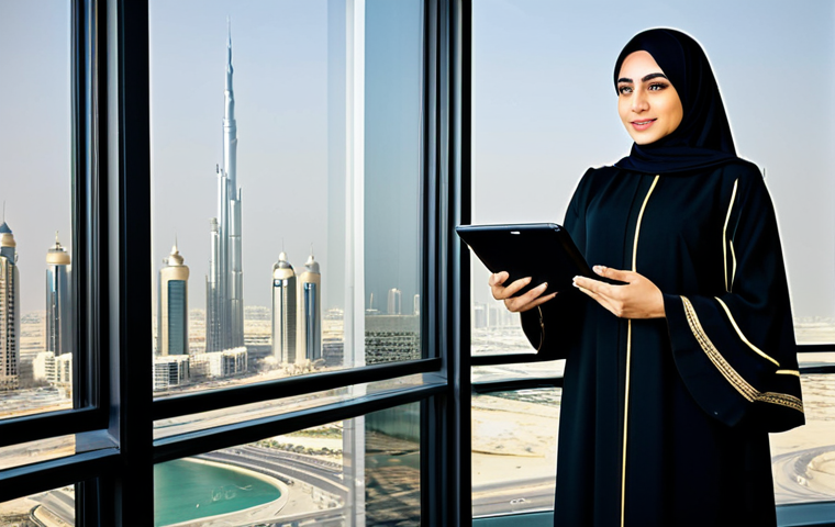 **

"A professional Arab businesswoman in a tailored black abaya with subtle gold embroidery, standing confidently in a modern office overlooking Dubai's skyline.  She is holding a tablet displaying financial charts.  Fully clothed, appropriate attire, safe for work, perfect anatomy, natural proportions, professional photography, high quality, modest, family-friendly."

**