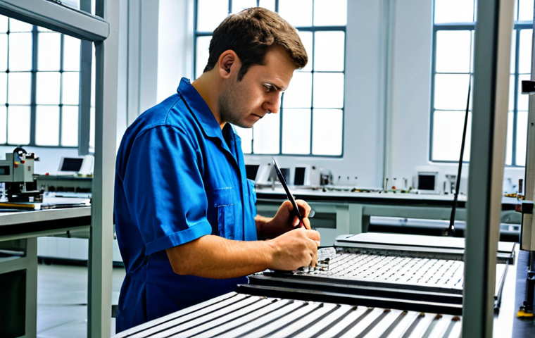 생산 관리 이론 - Production Line Analysis**

"A team of professionals analyzing a modern production line, fully cloth...