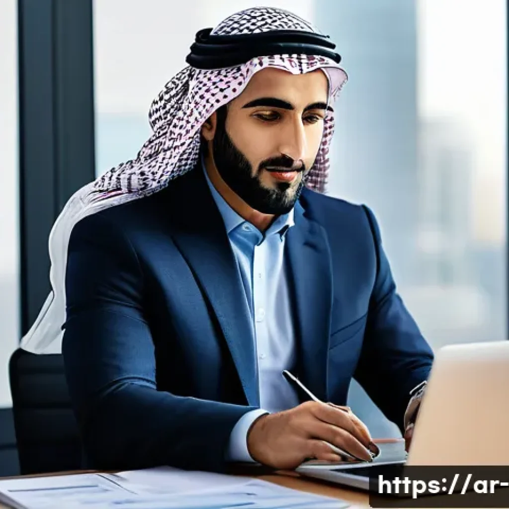 재무 회계 - A professional Middle Eastern entrepreneur in a modern office setting, meticulously organizing detai...