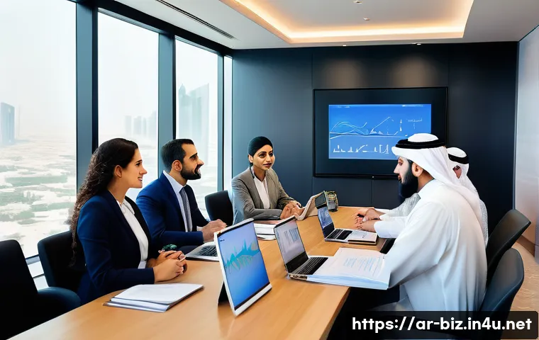 직원 동기 부여 - A vibrant modern Arab office setting with diverse Middle Eastern professionals engaged in an open di...