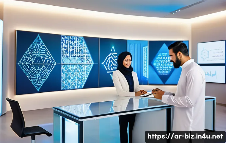 디지털 트랜스포메이션과 기업 - A modern Arabic corporate office environment showcasing a diverse team of professionals collaboratin...