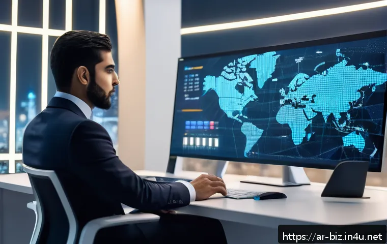 운영 시스템 혁신 - A futuristic workspace scene showcasing a sleek computer setup with an advanced operating system int...